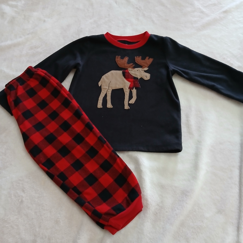 Just One You Carters Toddler Boy Pajamas Black Red Buffalo Plaid Moose Size 4T